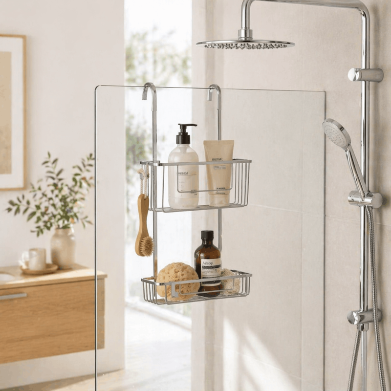 CESTO PARA LA DUCHA CON COLGADOR PARA MAMPARA